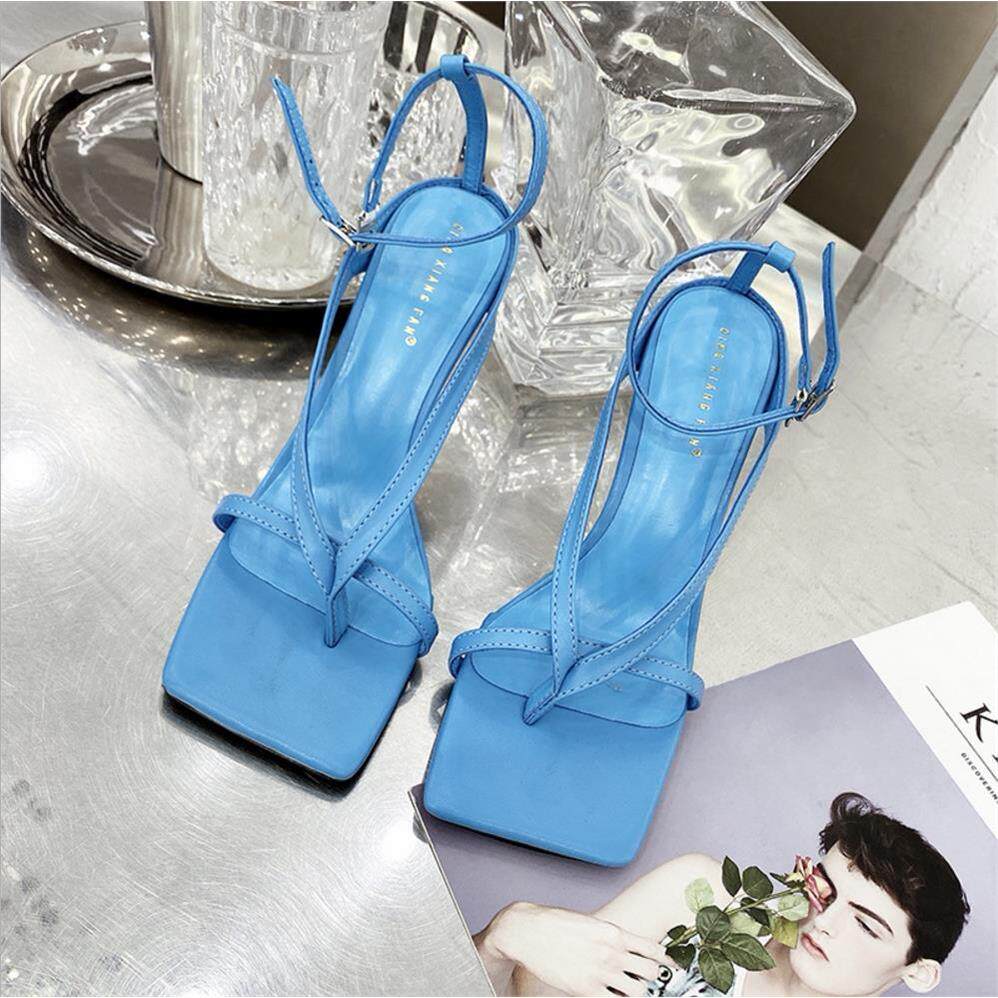 square toe high heel sandals欧美夏季大尺码方头夹趾细跟时尚凉