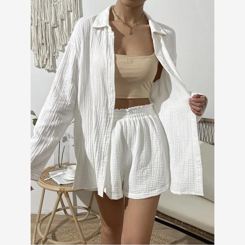 2023 Shirt Set Women's Casual Loose Shorts Two Piece Set