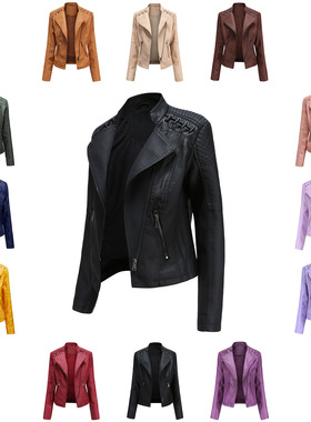 women's leather coat short jacket slim leather coat皮衣外套