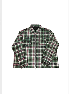 528dclean dirtyfit格子衬衫外套拉链短宽款格纹秋冬绒面夹棉厚款