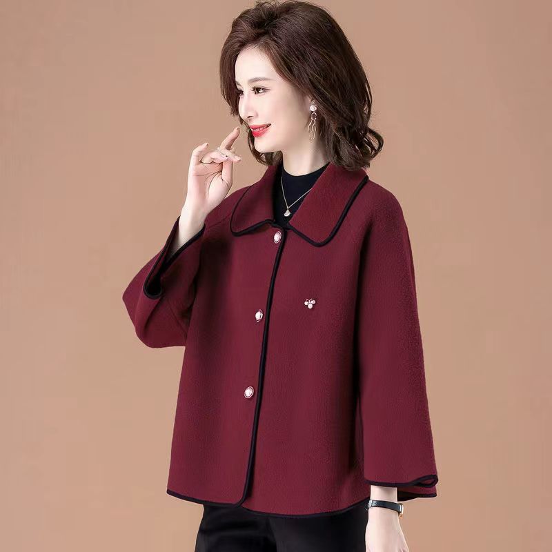 小个子妈妈春装短款外套洋气套装中老年女装春秋冬装呢子高贵上衣