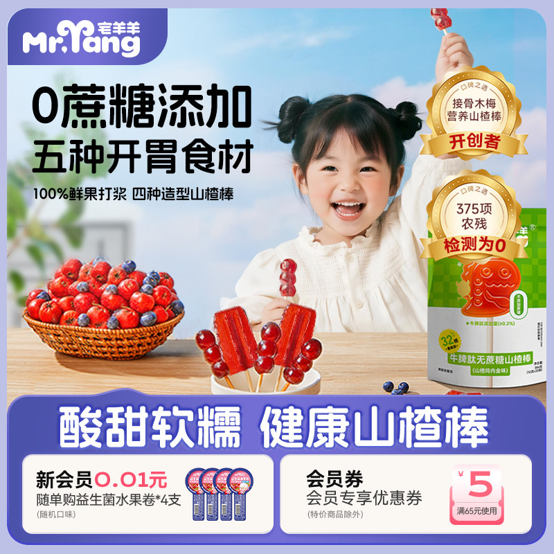 宅羊羊山楂棒棒糖蜜饯果干果脯0添加蔗糖健康开胃儿童零食