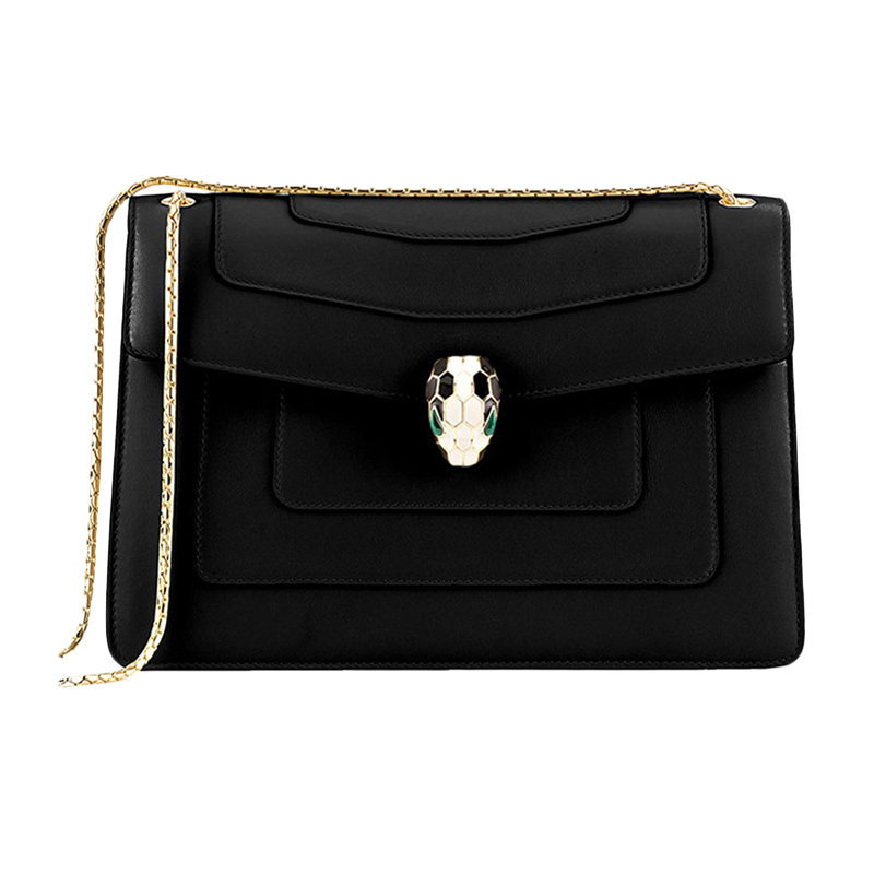 BVLGARI 宝格丽 经典蛇头扣黑色牛皮女士挎包链条包单肩包