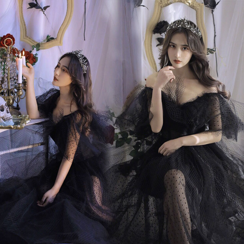 雀可爱影楼写真摄影主题服装新款艺术照黑纱婚纱时尚拍照礼服