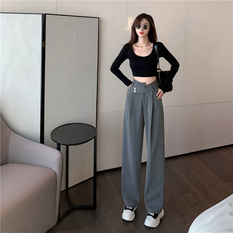 EARLY SPRING 2024 NEW DESIGN SENSE DRAPE MOP PANTS HIGH WAIST LOOSE THIN STRAIGHT PANTS CIC TEMPERAMENT PANTS WOMEN