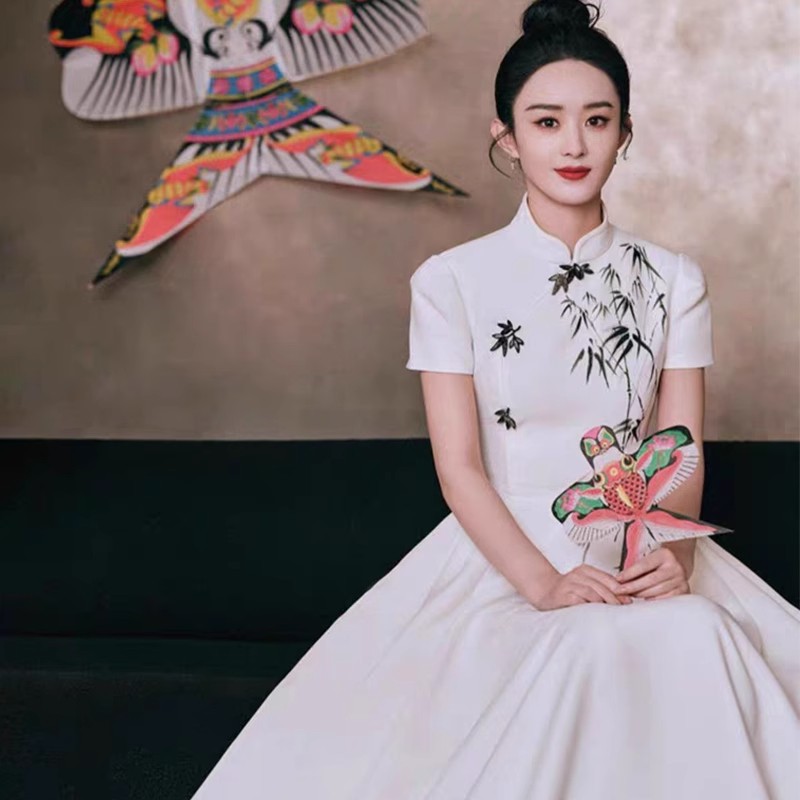 赵丽颖同款晚礼服男女款优雅大气新中式旗袍中国风连衣裙红歌比赛