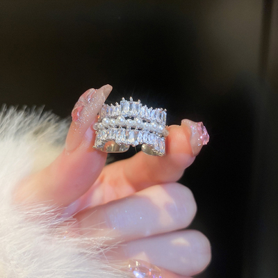 珍珠锆石开口戒指甜酷高级感戒子