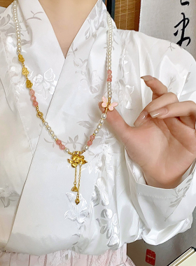 新中式项链女国风轻奢小众长款珍珠毛衣链古风汉服璎珞旗袍配饰