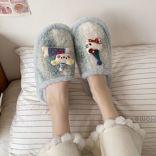 温柔可爱凯蒂猫毛绒绒拖鞋女秋冬季居家加绒舒适软底防滑棉拖鞋