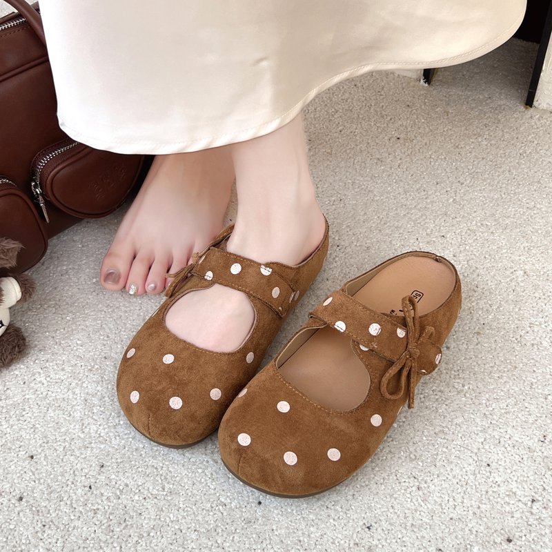 波点可爱俏皮勃肯鞋女外穿懒人魔术贴懒人包头拖鞋休闲厚底凉拖鞋
