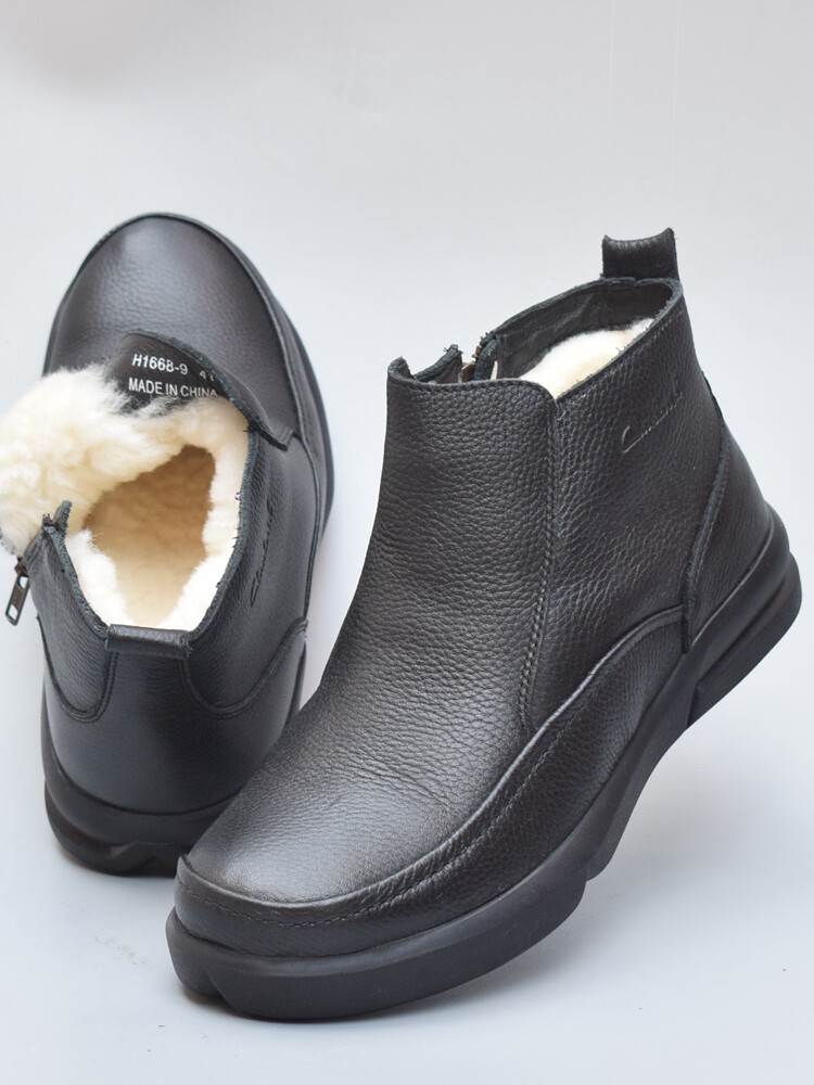 WINTER THICKENED VELVET WARM NORTHEAST COTTON SHOES MENS LEATHER SIDE ZIPPER COLD-PROOF PURE SHEEPSKIN FUR INTEGRATED SNOW BOOTS THICK SOLES