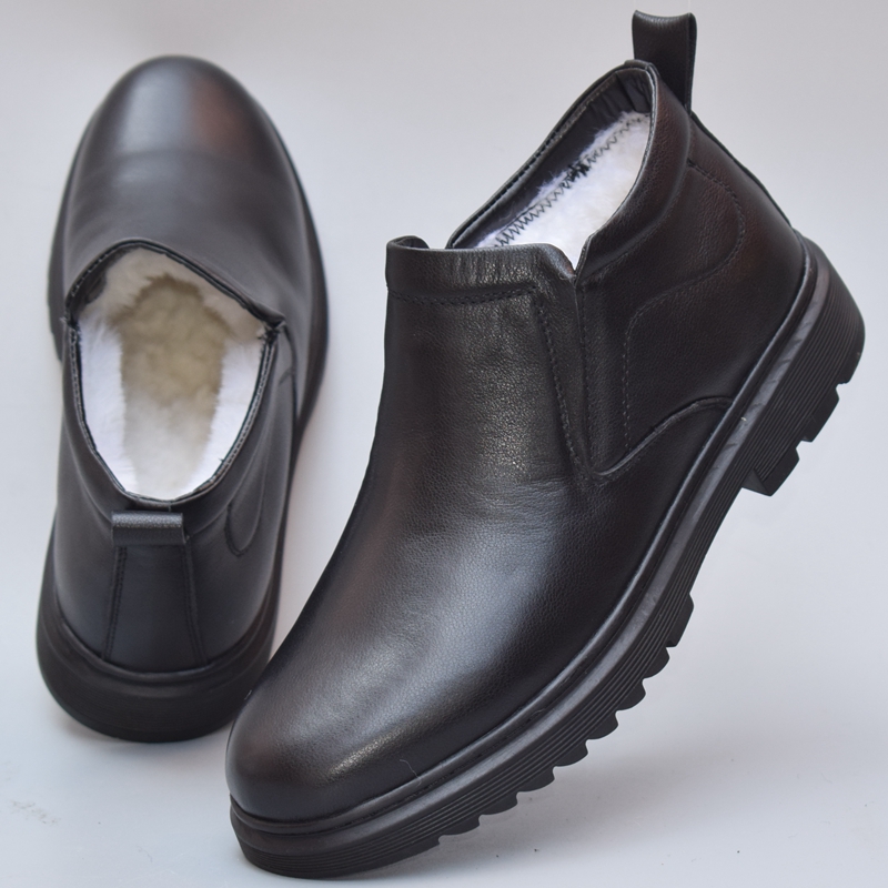 冬季保暖羊毛商务休闲皮鞋高帮男