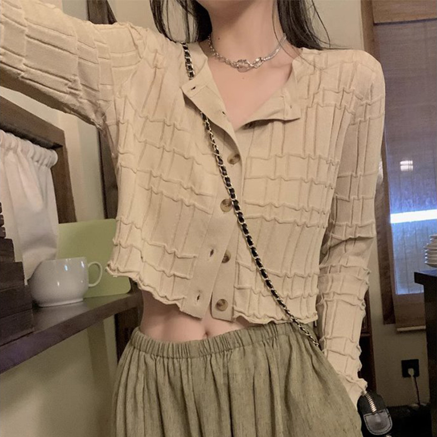 法式薄款长袖针织开衫女春秋新款宽松显瘦短款外搭防晒衫上衣外套