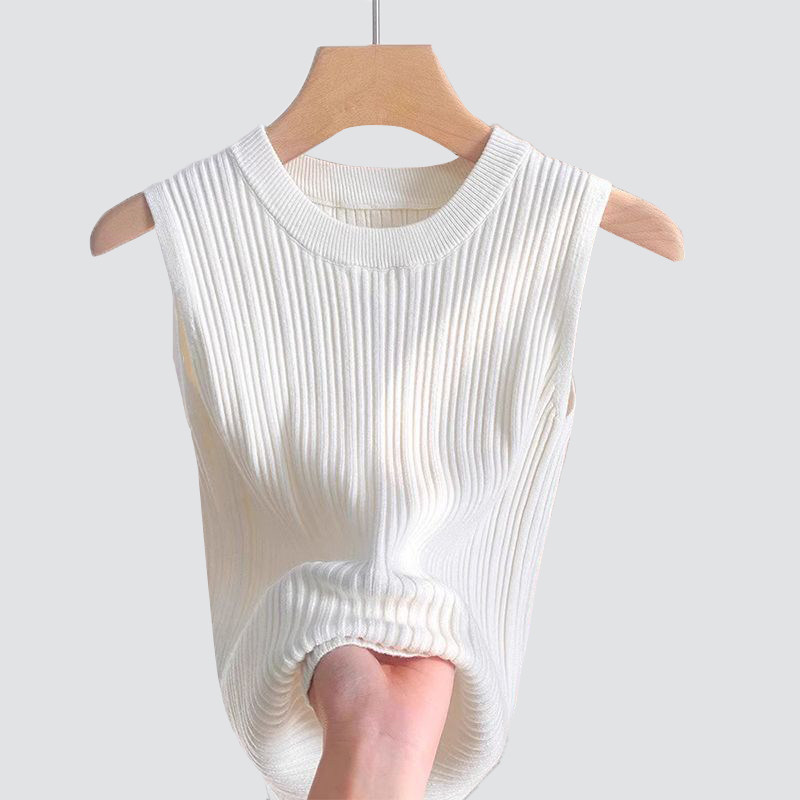 无袖针织螺纹吊带女百搭冰丝春夏季外穿纯欲慵懒白色工字背心上衣