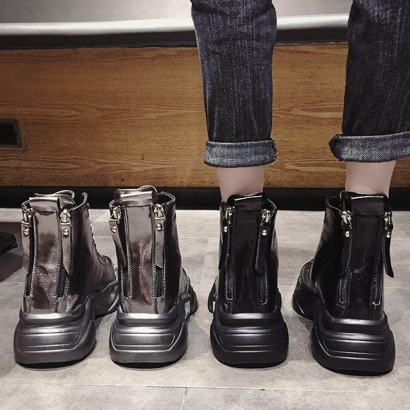 网红厚底马丁靴女2019新款春秋季加绒百搭镭射ins潮女士秋款短靴