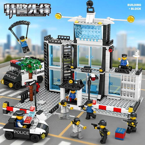 2026新款特警察局大楼积木男孩系列益智拼装儿童玩具汽车飞机礼物