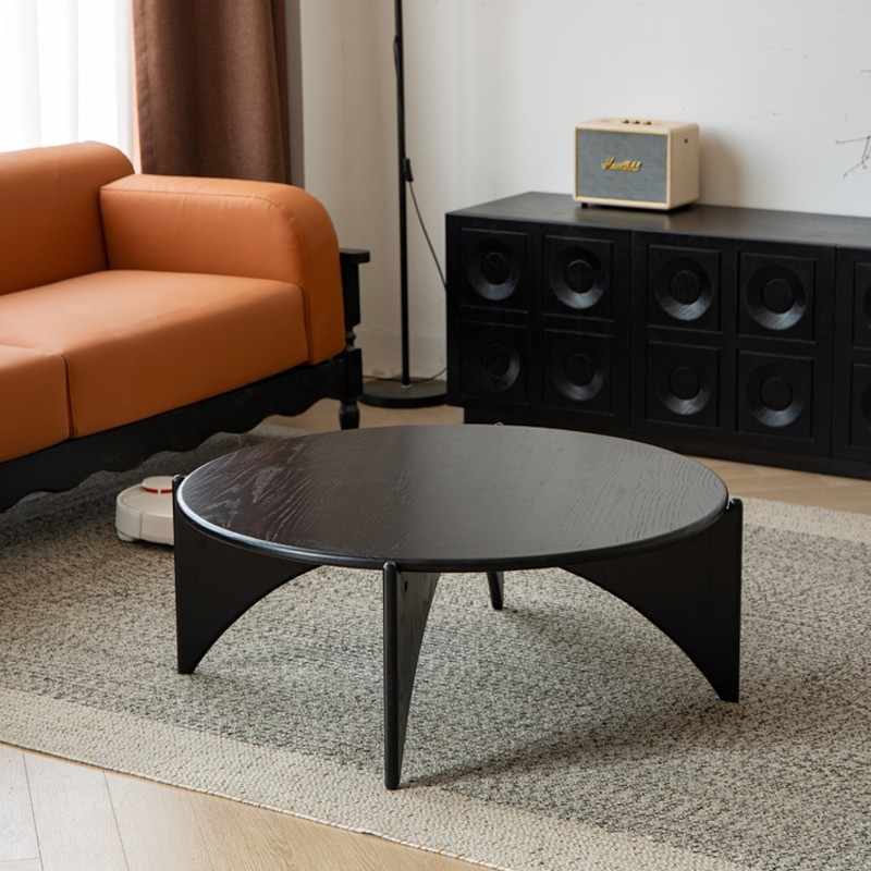轻奢极简风黑色圆形茶几