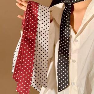 复古波点细长条丝巾发带春夏季百搭飘带领巾韩系装饰腰带