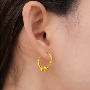 新款24K黄金耳环耳圈女款彷金包银耳针女士耳坠耳饰送妈妈送老婆