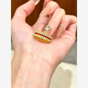 满天星闪耀满圈镶钻戒指红绿宝开口沙金三排指环新中式古法轻奢