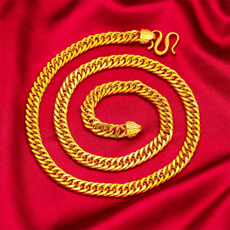 金店同款男士扁链 跨境镀沙金8m老板项链男款地摊货源