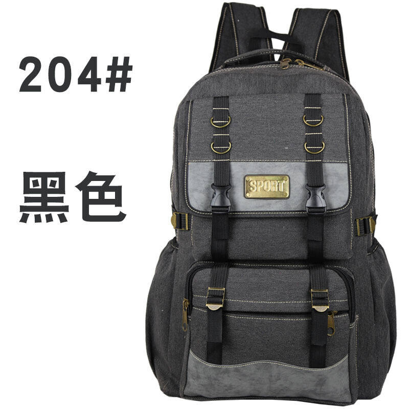 劳保双肩背包加厚耐磨帆布加大号工具包矿山野外登山背包双肩黑色