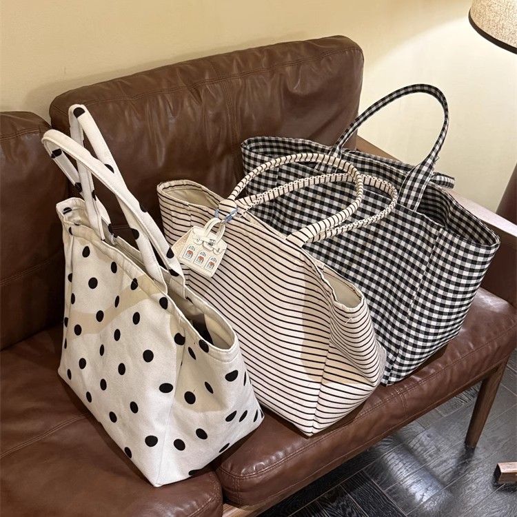 可爱波点帆布包2025新款夏季慵懒风韩系ins早八通勤大容量托特包