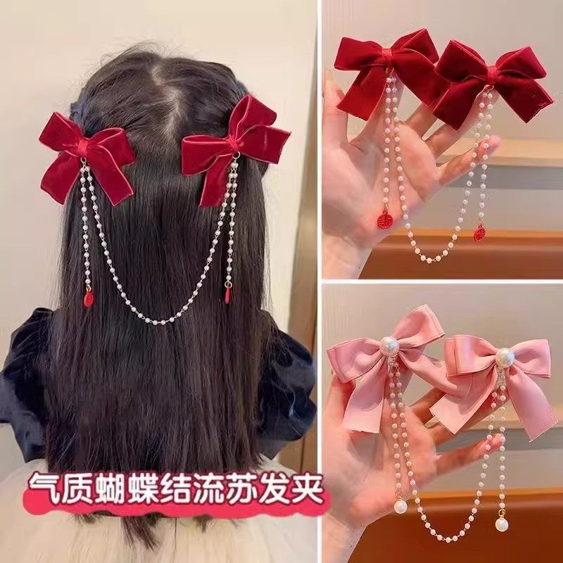 公主蝴蝶结流苏发夹女2025秋冬新款夹子新年头饰国风过年发饰女童