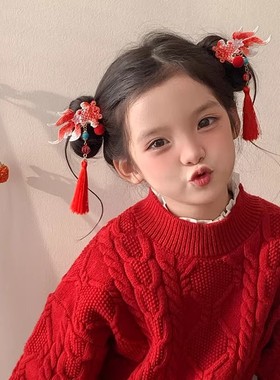 红色流苏锦鲤发夹小金鱼夹子儿童汉服古风头饰女童新年发饰宝宝