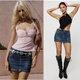 澳单PPolly家双扣弹力后腰皮牌复古包臀水洗辣妹牛仔短裙外贸尾货