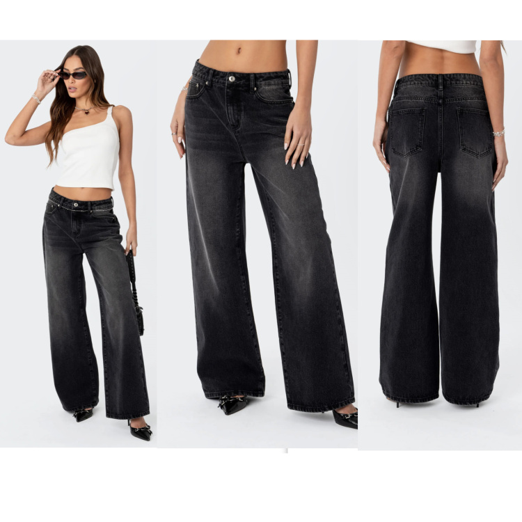 ed1k家复古美式三色猫须做旧洗水磨白辣妹直筒牛仔裤 外贸尾货