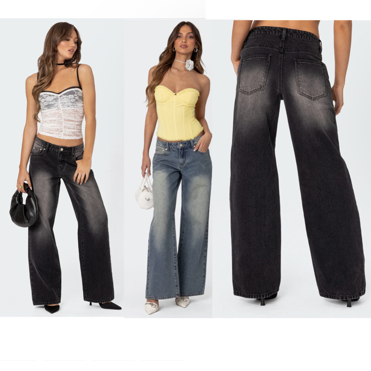 有型 ed1k家复古磨白做旧洗水磨白重磅低腰直筒牛仔裤 外贸尾货