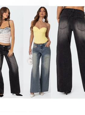 有型 ed1k家复古磨白做旧洗水磨白重磅低腰直筒牛仔裤 外贸尾货