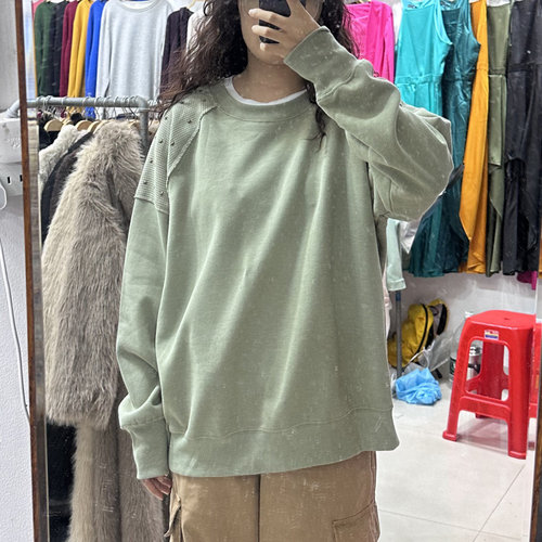 美单m@ur1ce$华夫格拼布贴星星装饰薄绒软乎套头卫衣 外贸尾货