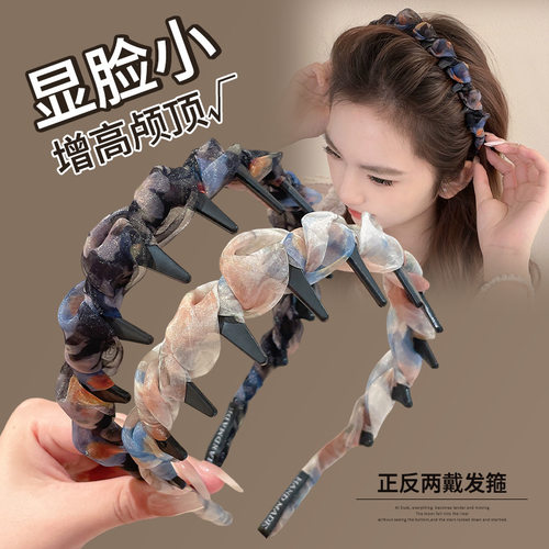 波浪发箍女印花高颅顶2025新款