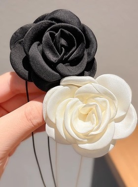 玫瑰颈带项链山系列hoker黑白花朵性感锁骨法式小香风氛围感