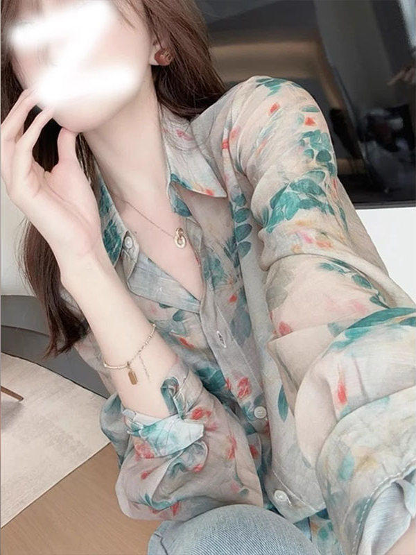 法式长袖碎花雪纺衬衫女夏季欧货2025新款设计感宽松气质洋气上衣