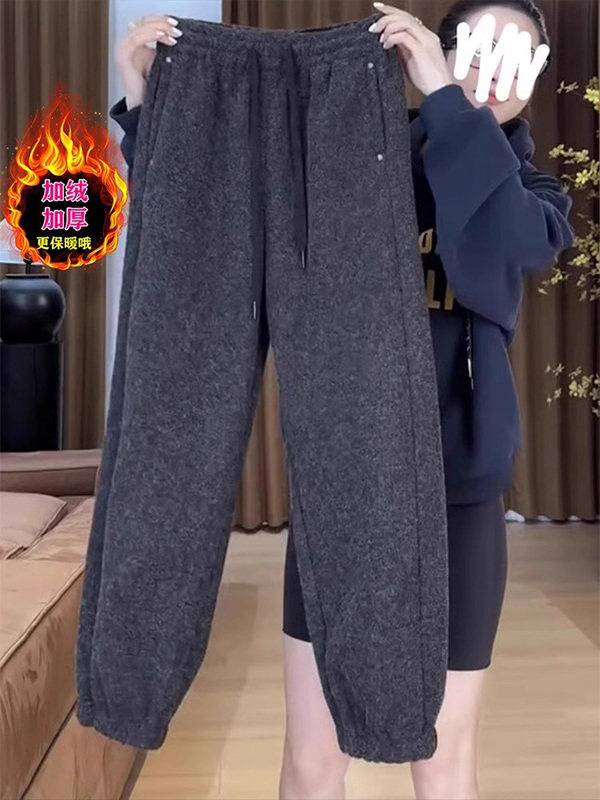 灰色束脚哈伦裤女秋冬欧货时尚宽松松紧腰高腰显瘦休闲运动卫裤