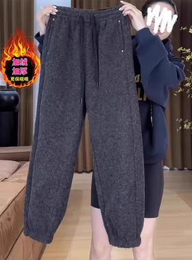 灰色束脚哈伦裤女秋冬欧货时尚宽松松紧腰高腰显瘦休闲运动卫裤