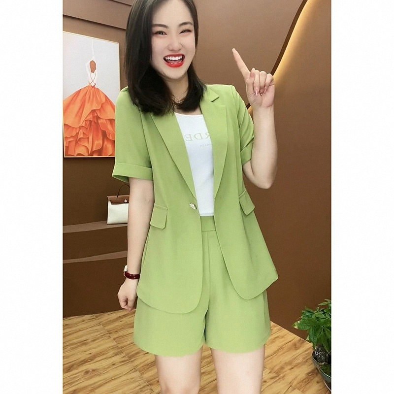 小香风防晒两件套女夏季欧货网红五分阔腿短裤糖果色短袖西装套装