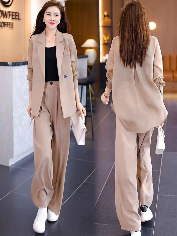 时尚小西装套装女2025春秋欧货新款宽松休闲西服外套阔腿裤两件套