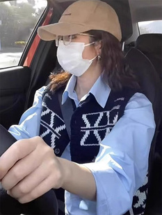 小香学院风针织毛衣马甲背心女春秋季新款日系叠穿衬衫两件套装