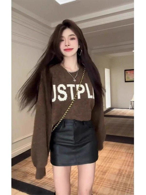 黑色PU皮短裙女秋冬欧货高腰A字半身裙小个子辣妹风百搭包臀裙