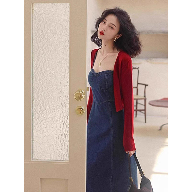 红色长袖针织开衫女春秋欧货薄款披肩外搭短款罩衫法式高级感上衣