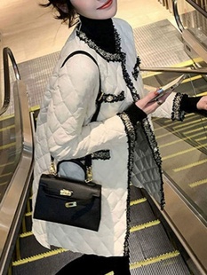 小香风轻薄羽绒棉服女士秋冬欧货保暖棉袄中长款白色棉衣二棉外套