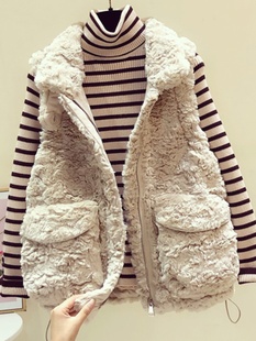 彷羊羔毛马甲女士冬欧货皮毛一体外套外穿毛绒背心坎肩中长款马夹
