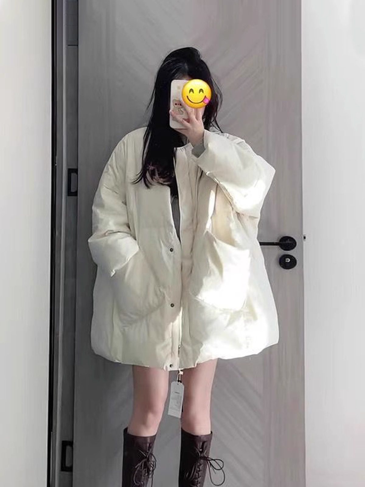 白色羽绒棉服女秋冬季欧货大码胖mm宽松显瘦大版中长款棉衣外套