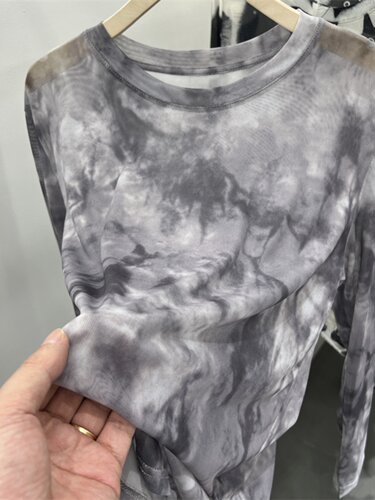 扎染网纱长袖T恤女春秋欧货晕染印花薄款防晒衣罩衫圆领微透上衣