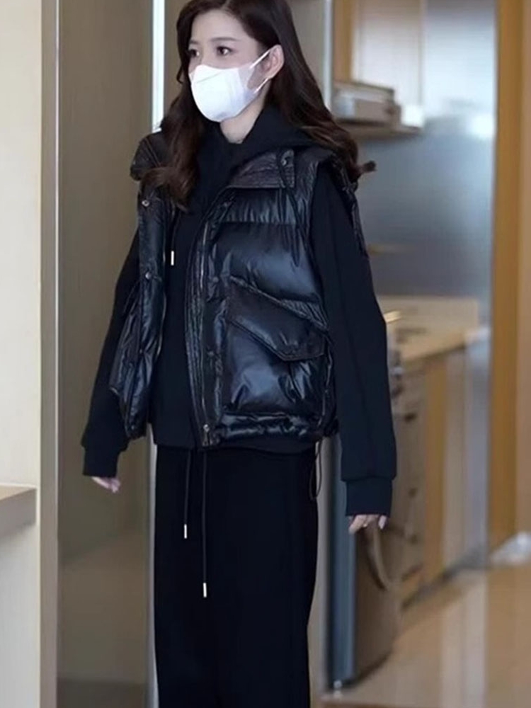 2025新免洗亮面羽绒棉马甲外套女冬欧货马夹短款背心坎肩面包棉服