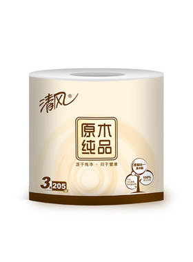 清风B22AA1C原木纯品3层平纹205段卷筒卫生纸 10卷-1提